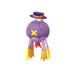 Drifblim wearing a Halloween Mischief costume