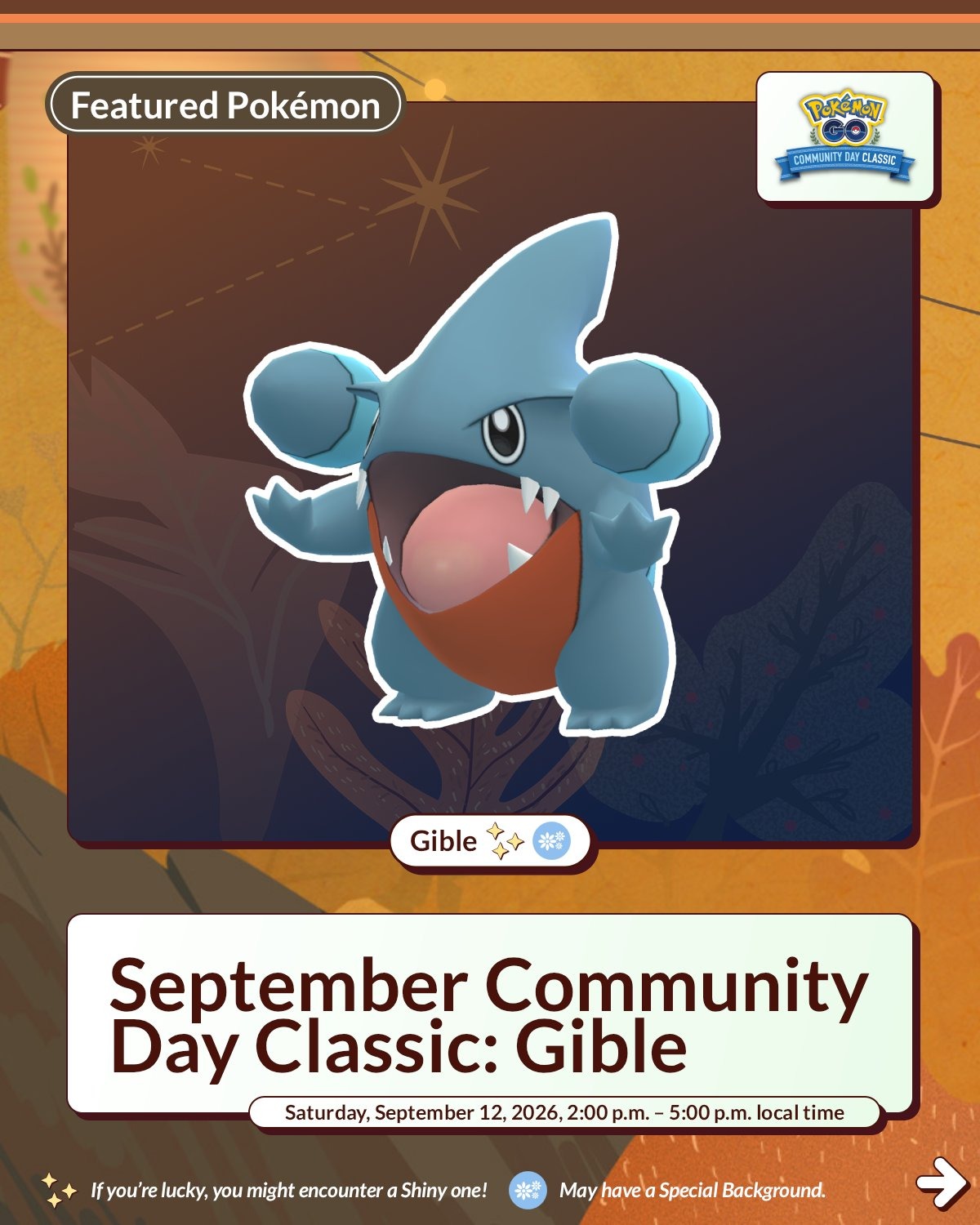 Community Day Classic: Gible official Pokémon GO graphic