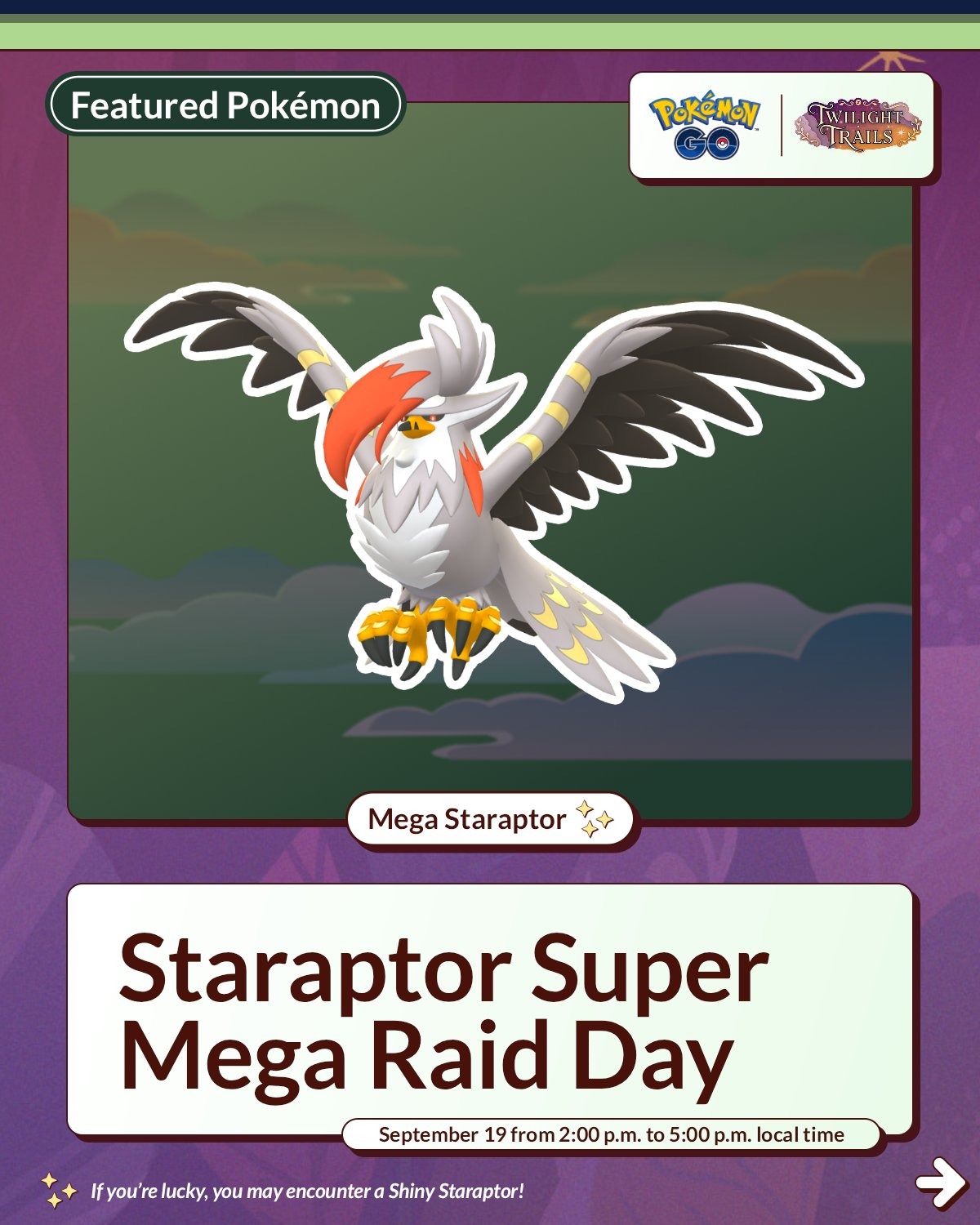 Super Mega Staraptor Raid Day official Pokémon GO graphic